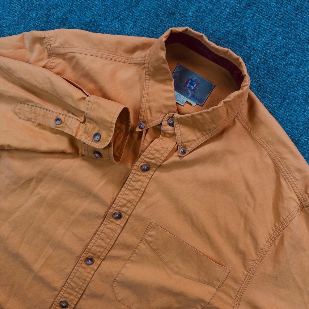 The Territory Ahead Button Down Silk Blend Flannel Shirt Men's M Orange Workwear